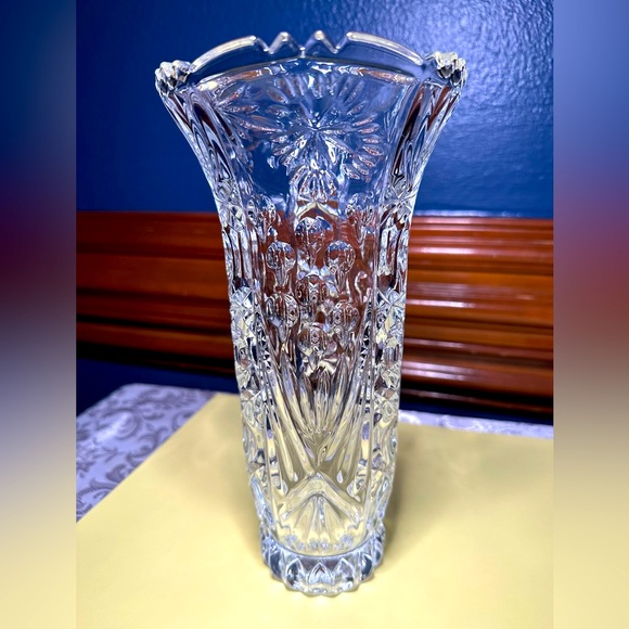 Anna Hutte 24% Pbo Full Lead Crystal 6 Panel Vase 1980s ~ Made in Germany - Picture 1 of 10